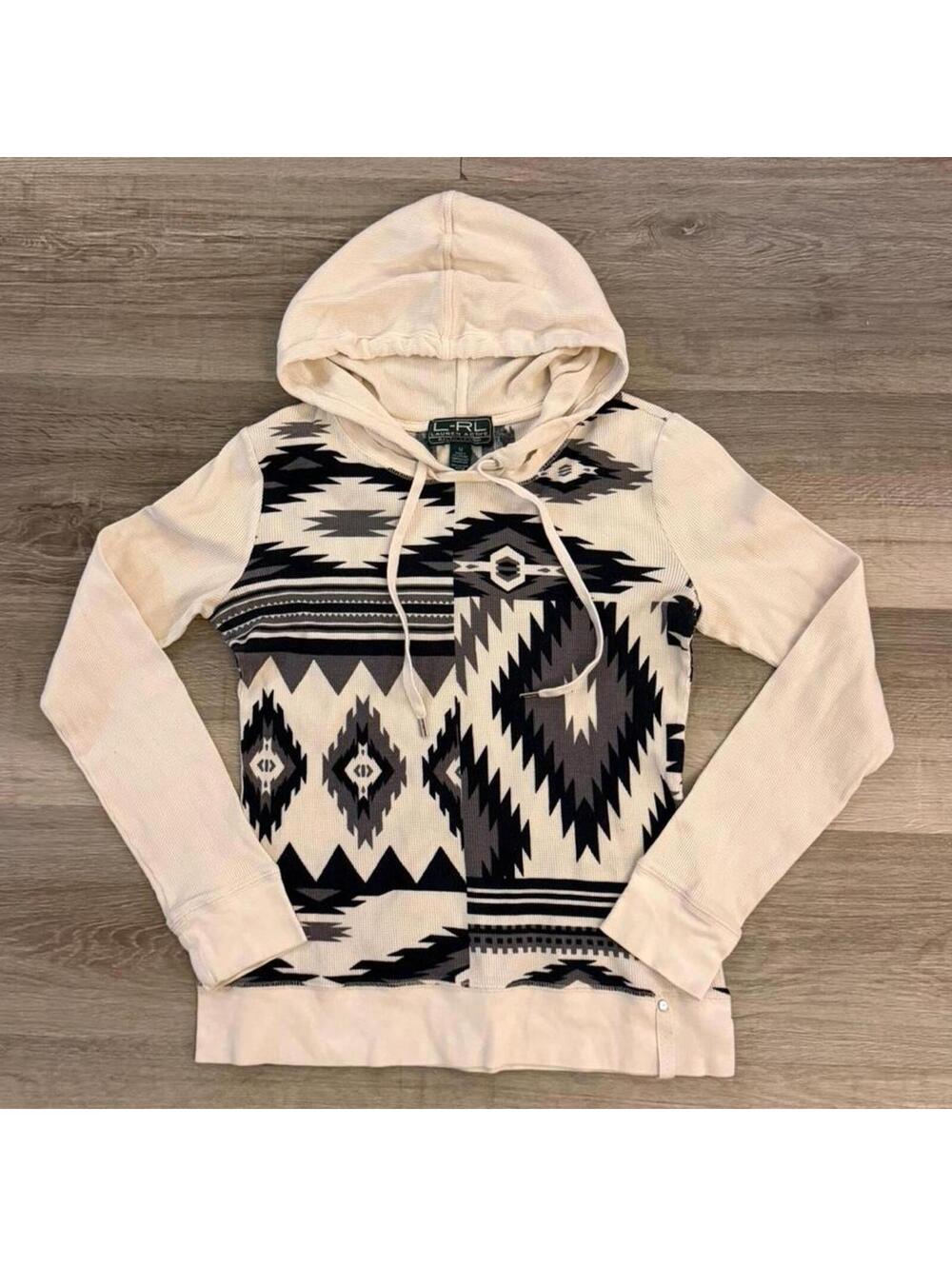 Lauren Ralph Lauren cream and black Aztec print hoodie Size M #aztec #loungewear